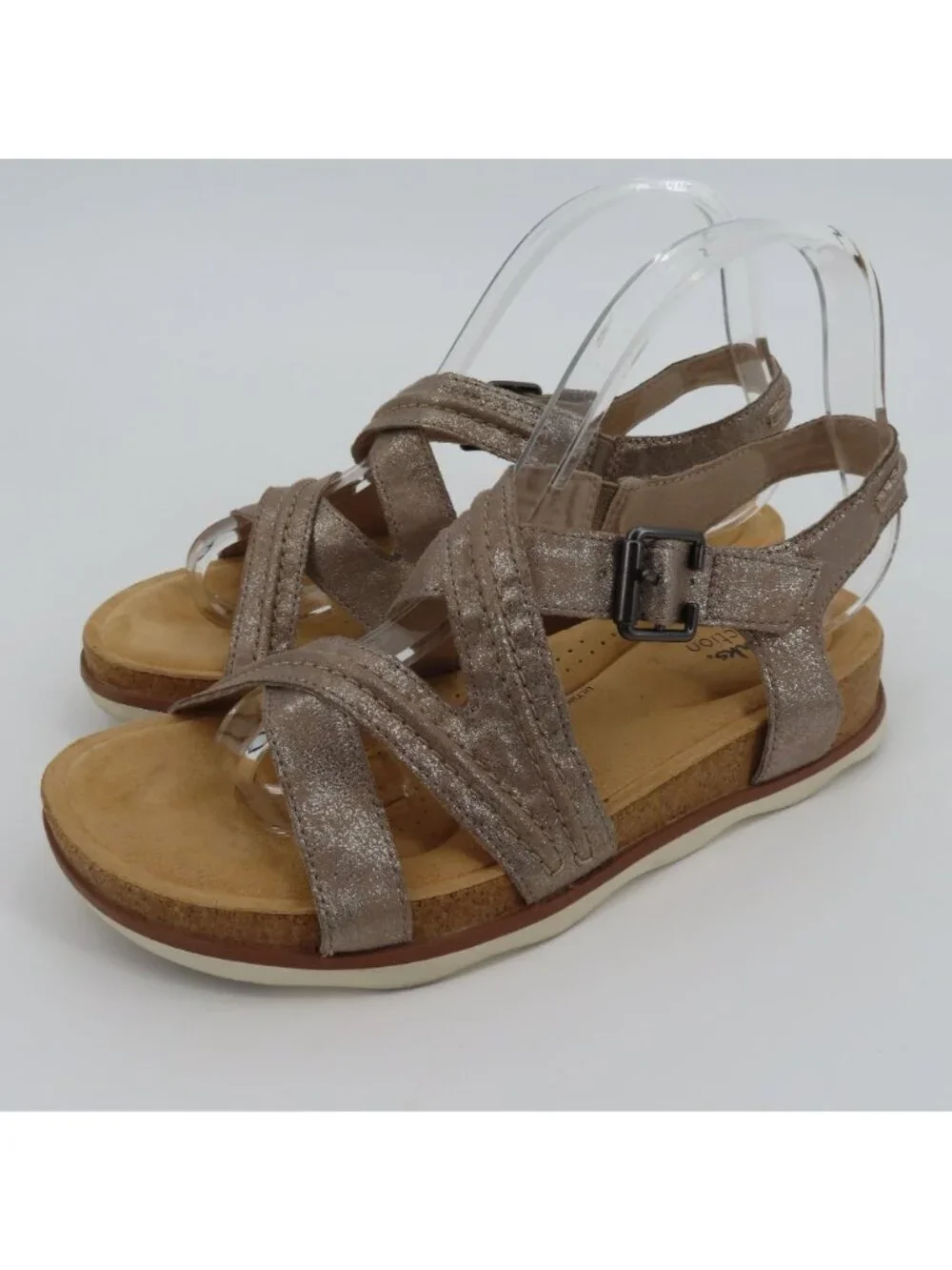 Clarks Collection Women 9M Shimmer Beige Synthetic Strappy Comfort Sandals Shoes